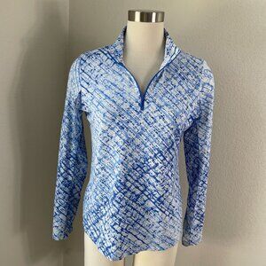 Ibkül Womens Small Blue White Long Sleeve Quarter Zip Golf Shirt